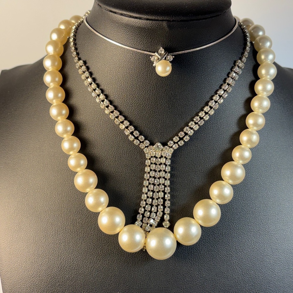 Necklace Lot Gold Tone‎ Imitation Pearl Rhinestone Coquette